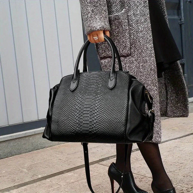 Sac Épaule Femme PU Motif Croco Rétro Grande Capacité Noir – CLEVI Paris