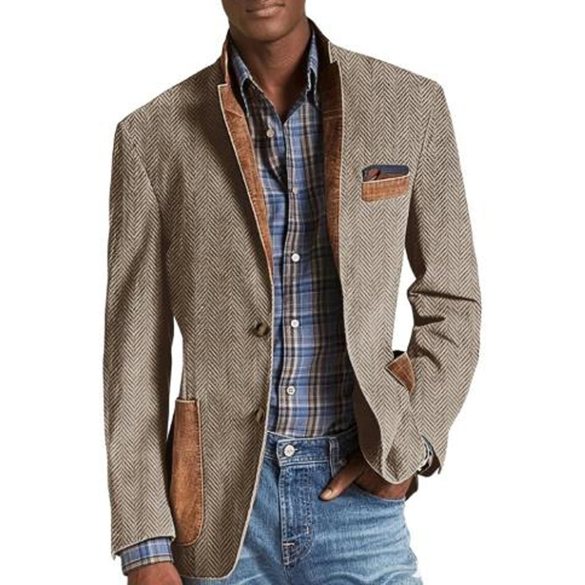 Blazer homme à chevrons avec détails façon daim – CLEVI Paris