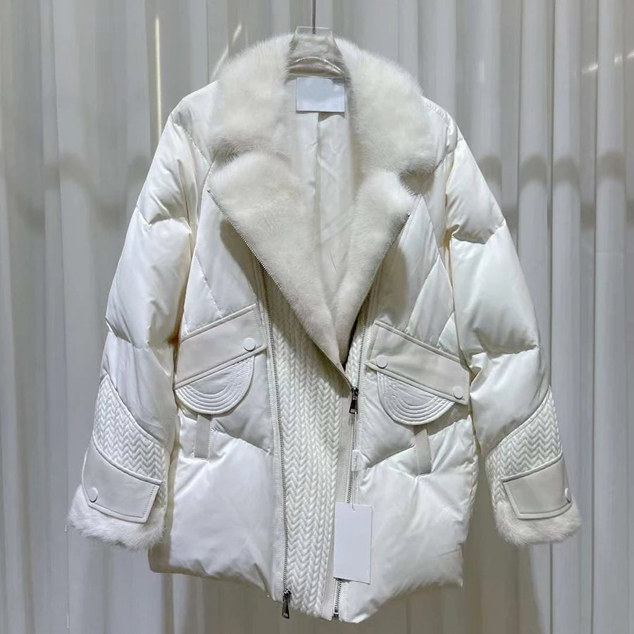 Veste femme matelassée à col large et maille – CLEVI Paris