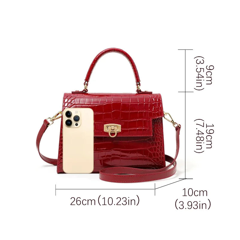 Sac À Main Femme Cuir Verni Croco Brillant Rabat – CLEVI Paris