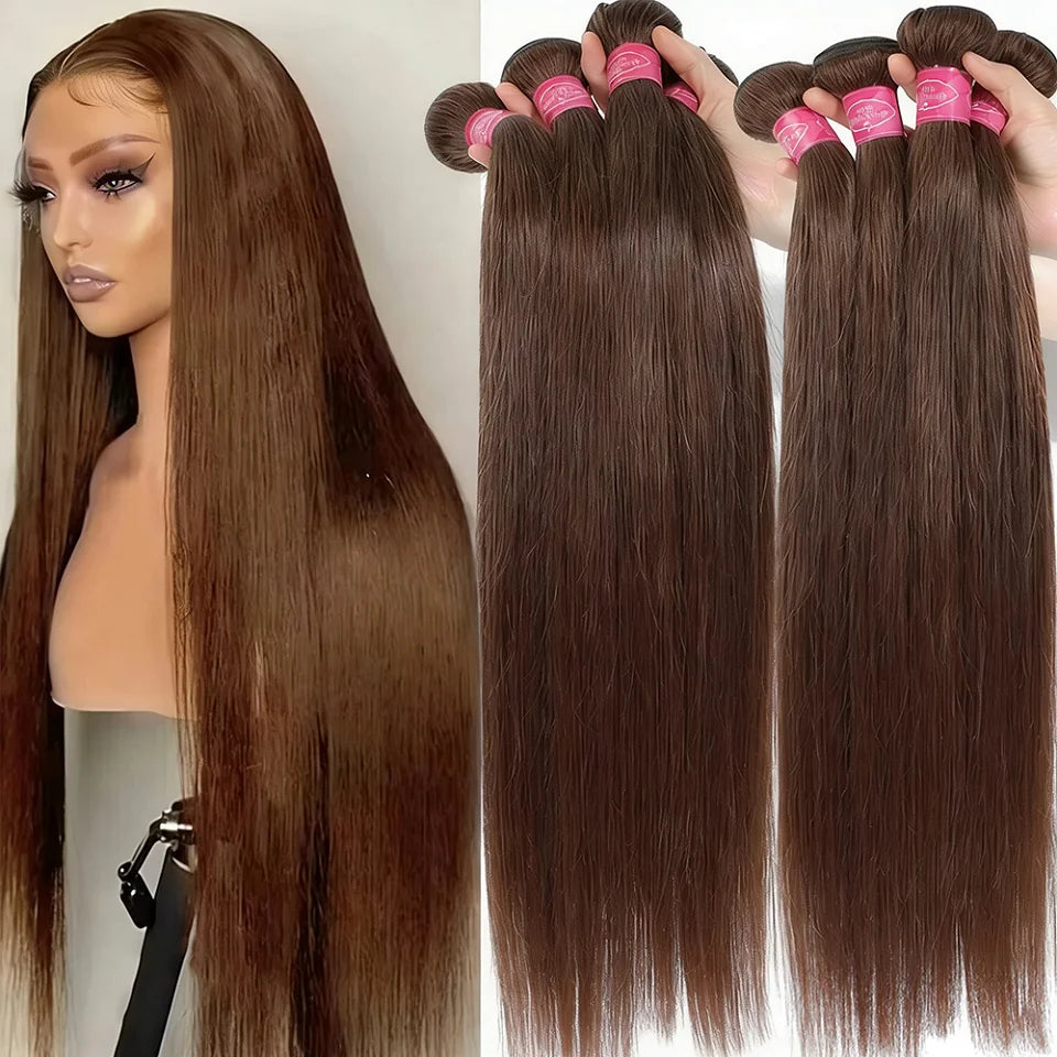 Bundles Cheveux Humains Lisses Brun Chocolat #4 Brésiliens Vierges Baierte – CLEVI Paris