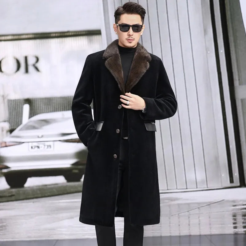 Manteau long homme noir à col contrastant – CLEVI Paris