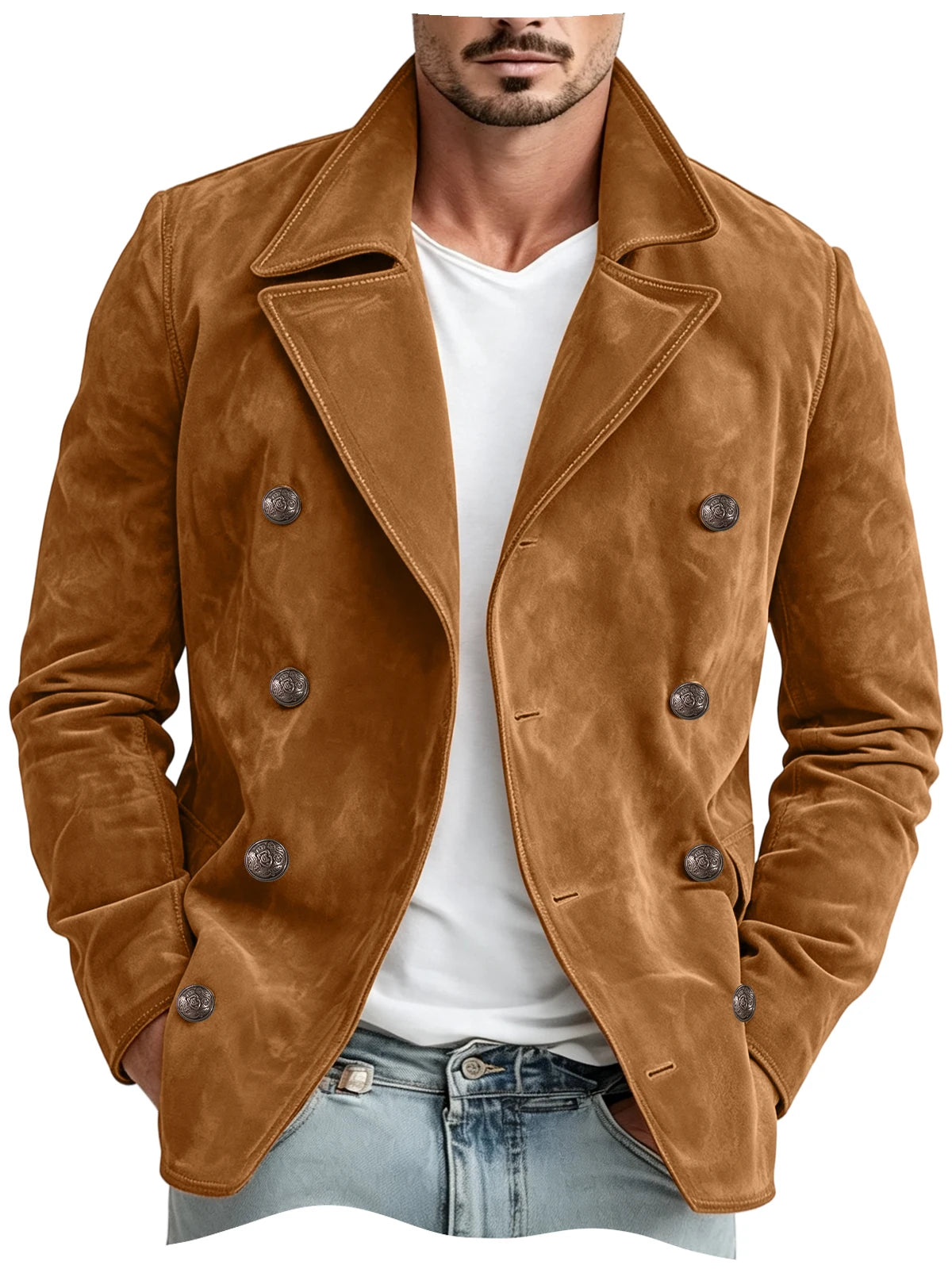 Blazer homme croisé en imitation daim – CLEVI Paris