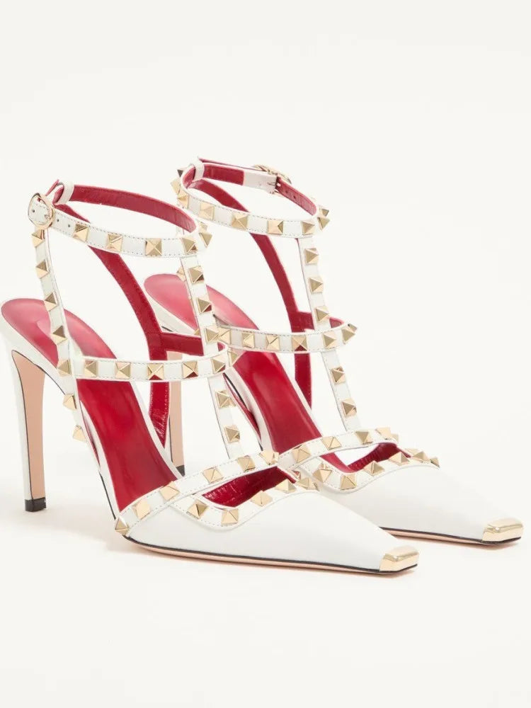 Sandales femme à talon fin et rivets – CLEVI Paris