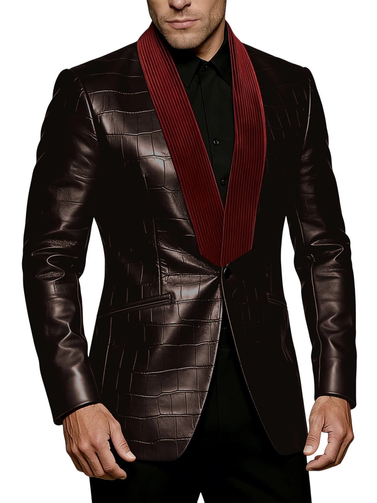 Blazer homme effet crocodile, col contrasté – CLEVI Paris