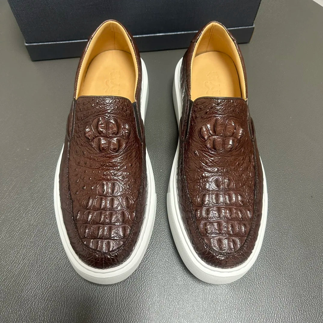 Loafers Cuir Croco Marron Homme Slip-On – CLEVI Paris