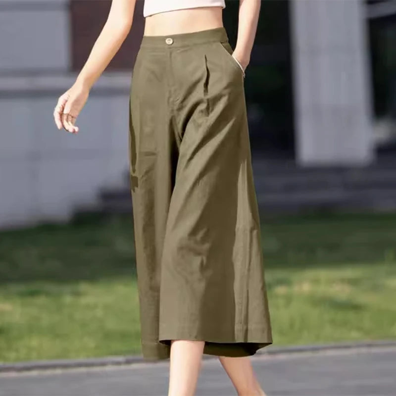 Pantalon Femme Taille Haute Jambe Large Plissé Casual Style Coréen Toutes Saisons – CLEVI Paris