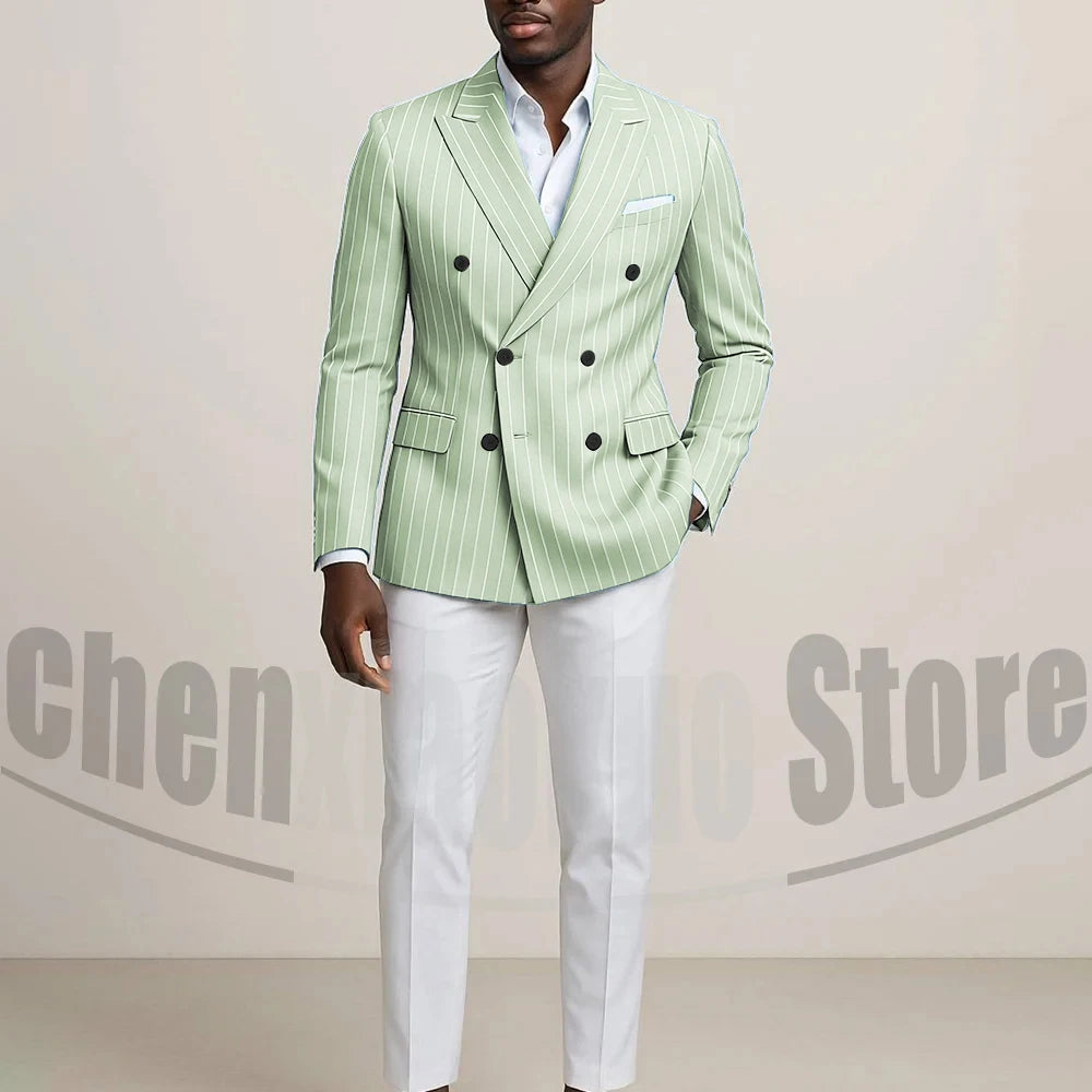 Costume Double boutonnage pour hommes avec fines rayures, tenues formelles sur mesure pour affaires, décontractées, fête, Chic, costume 2 pièces
