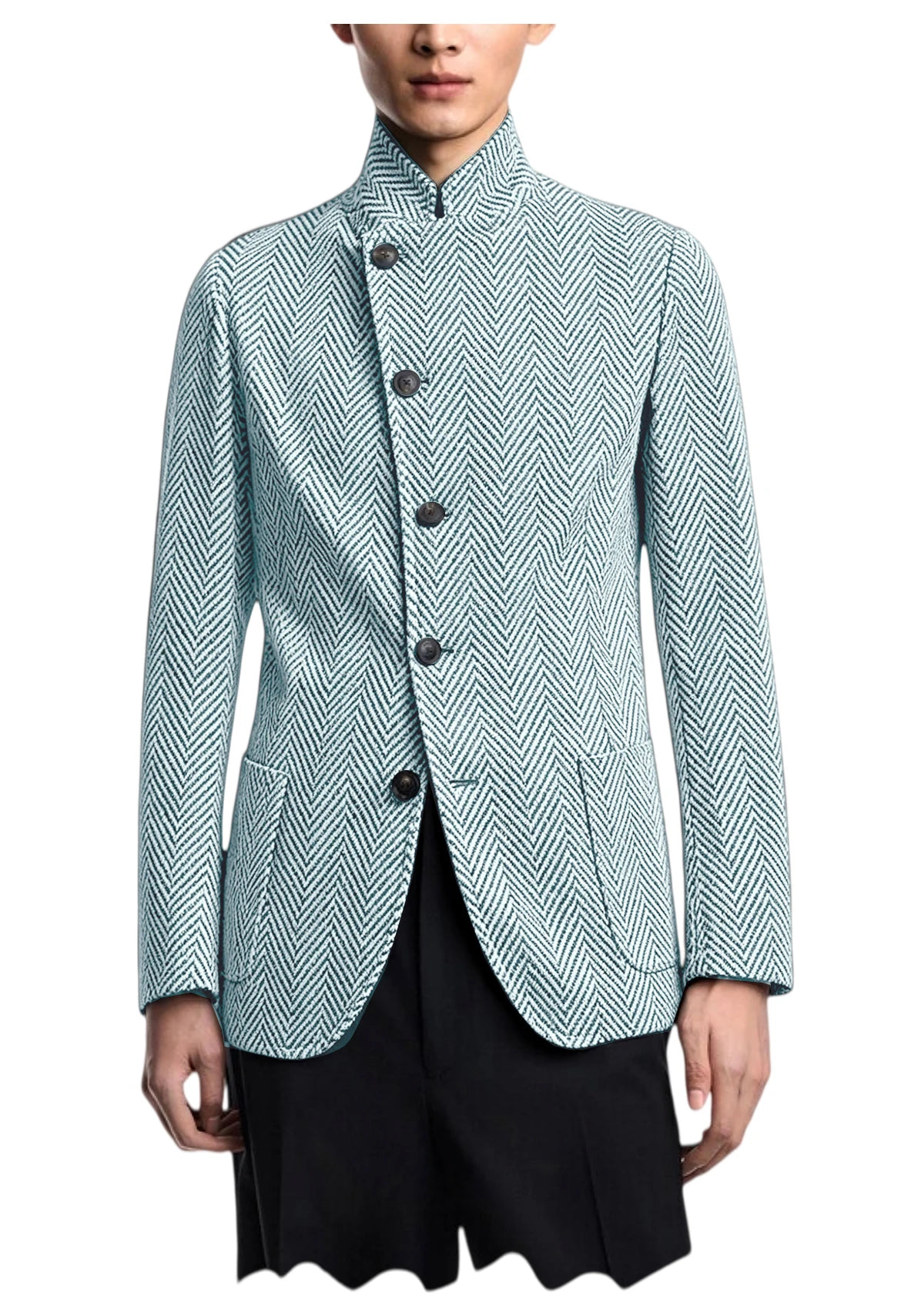 Blazer homme à chevrons, col montant, coupe ajustée – CLEVI Paris