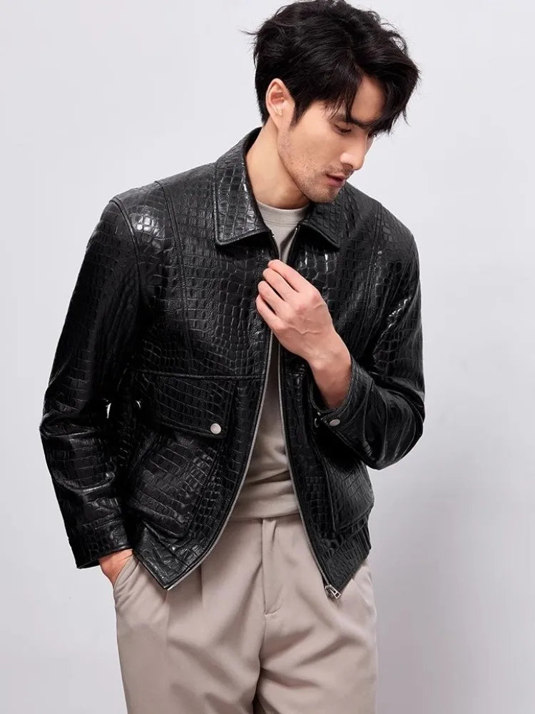 Veste homme en cuir de mouton à col rabattu – CLEVI Paris