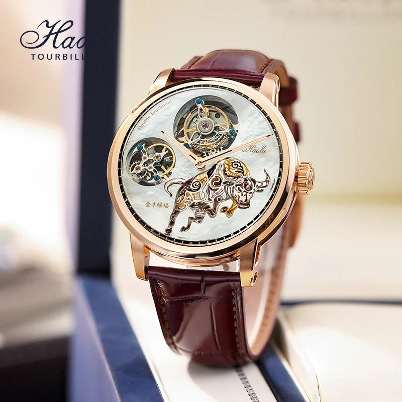 Montre Homme Double Tourbillon Volant HAOFA 005 – CAL.3H80 Verre Saphir Bracelet Crocodile Édition Limitée – CLEVI Paris