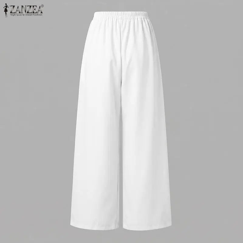 Pantalon Femme Taille Haute Élastique Plis Inversés Jambe Large Bureau Casual – CLEVI Paris