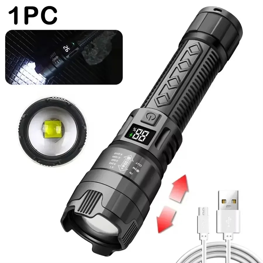 Lampe Torche LED Tactique Rechargeable USB Zoom 1500m – CLEVI Paris