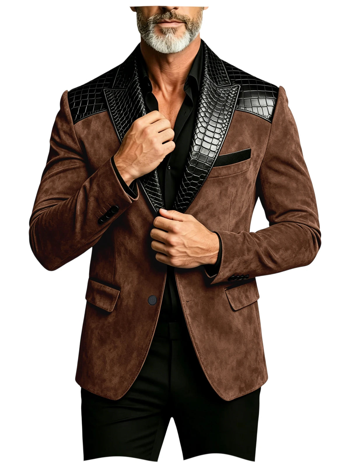 Blazer homme en daim, revers façon crocodile – CLEVI Paris