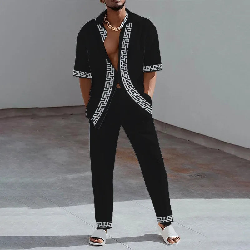 Ensemble 2 Pièces Homme Imprimé 3D Chemise & Pantalon Été – CLEVI Paris