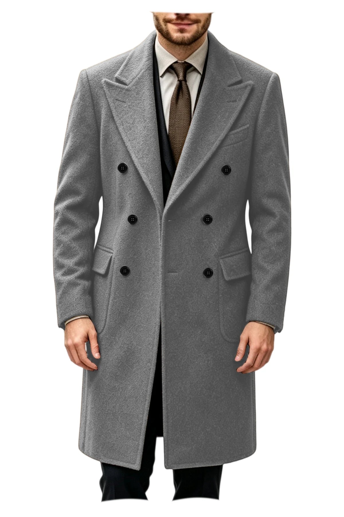 Manteau homme long croisé en laine mélangée – CLEVI Paris