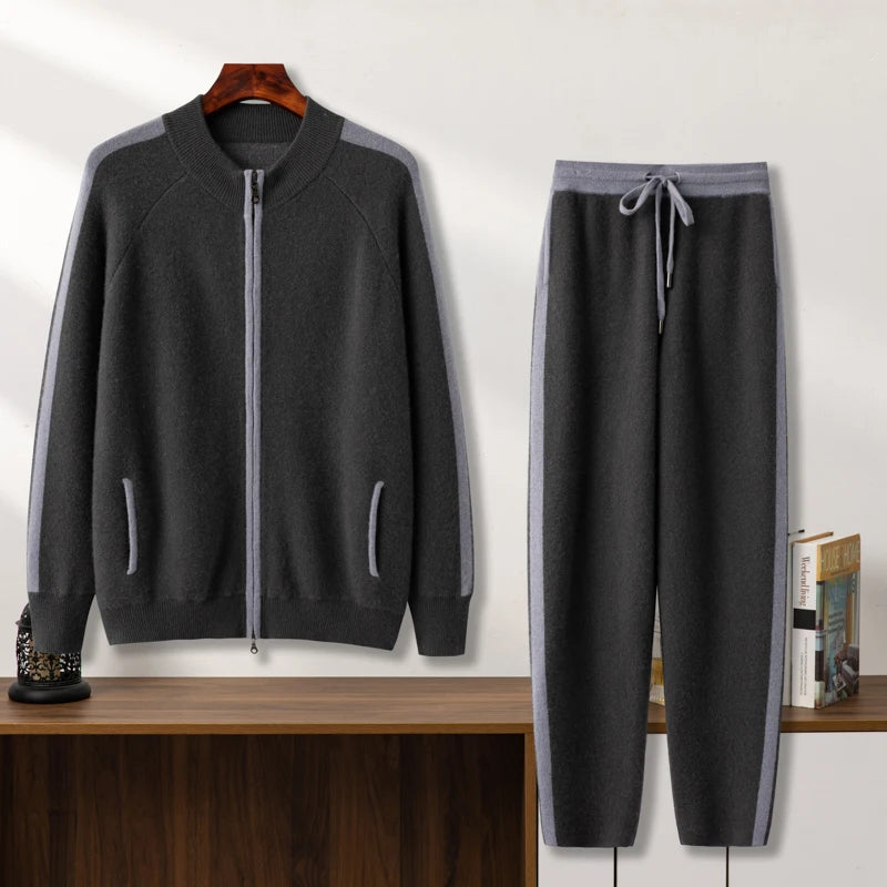 Ensemble homme cachemire zippé à bandes – CLEVI Paris
