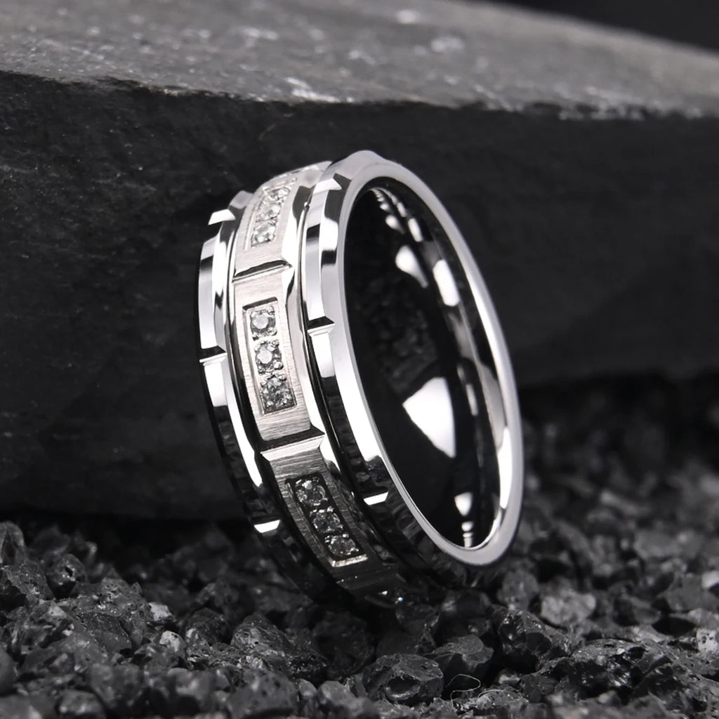 Bague homme en tungstène et zircon cubique blanc – CLEVI Paris