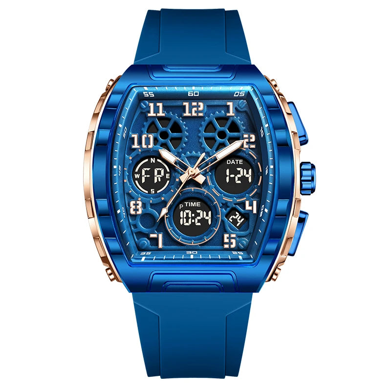 FOXBOX 0096 Montre Homme Quartz Digital Carrée Acier Silicone Chrono 50M – CLEVI Paris