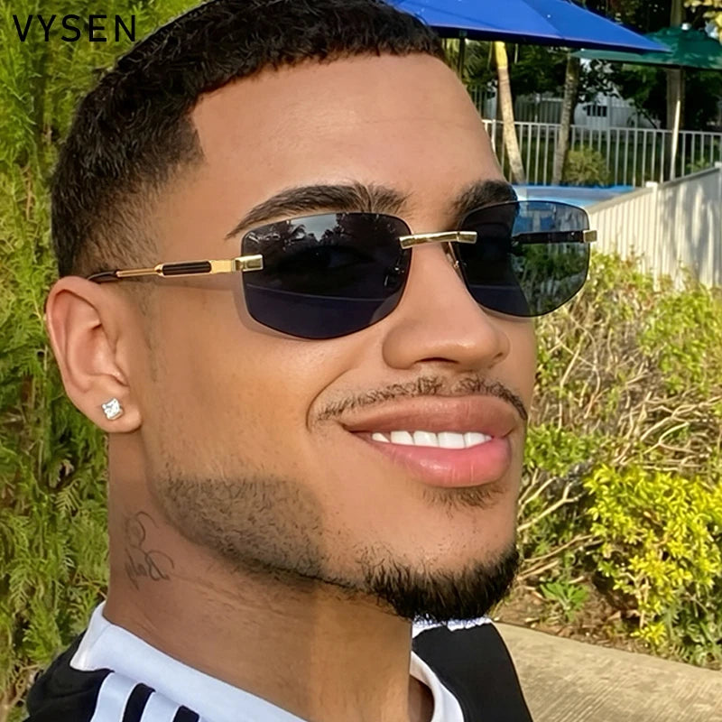 Lunettes de Soleil Carrées Rimless Polygone Métal Or Vintage UV400 Homme – CLEVI Paris