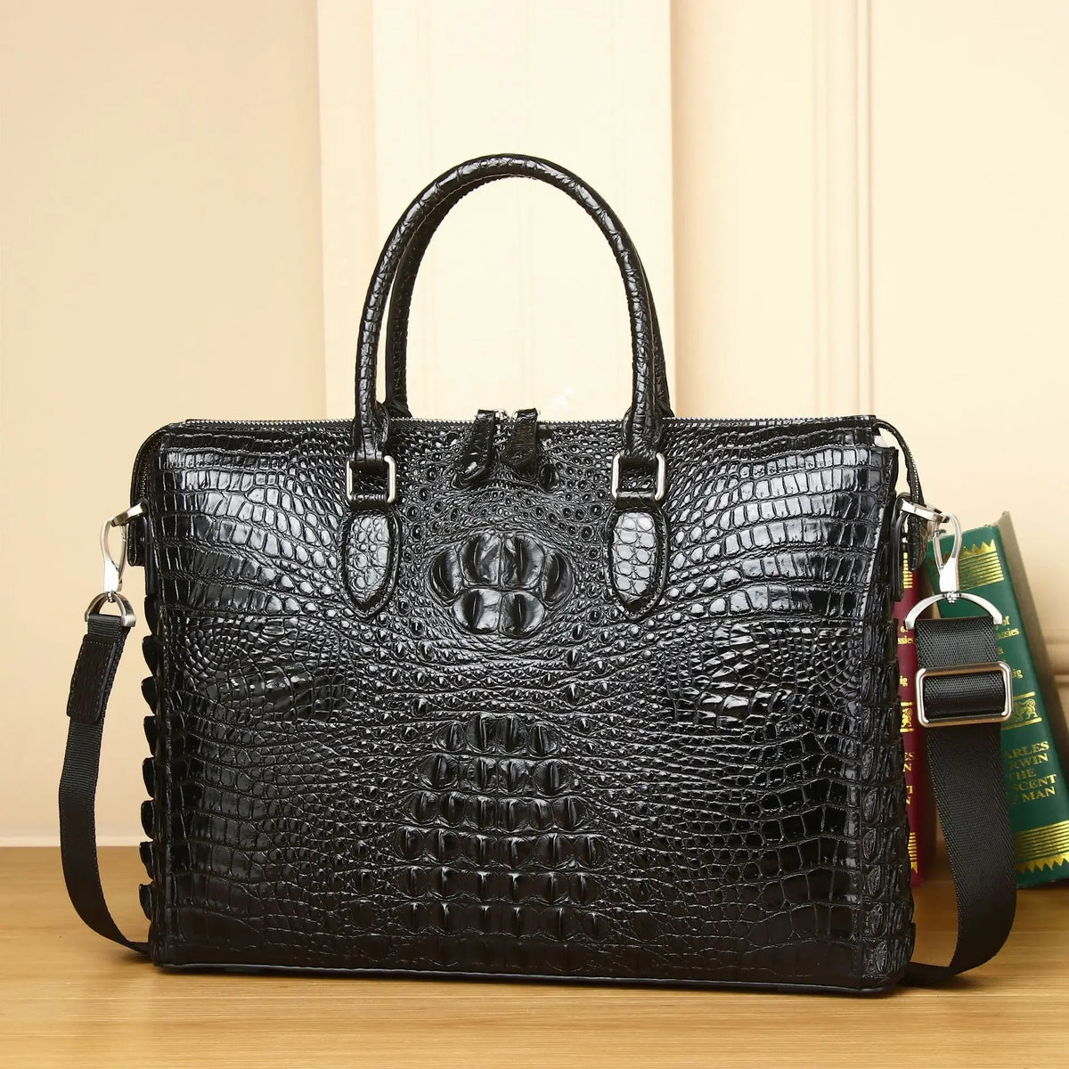 Porte-Documents Homme Cuir Vache Véritable Alligator 14” 40x29cm – CLEVI Paris