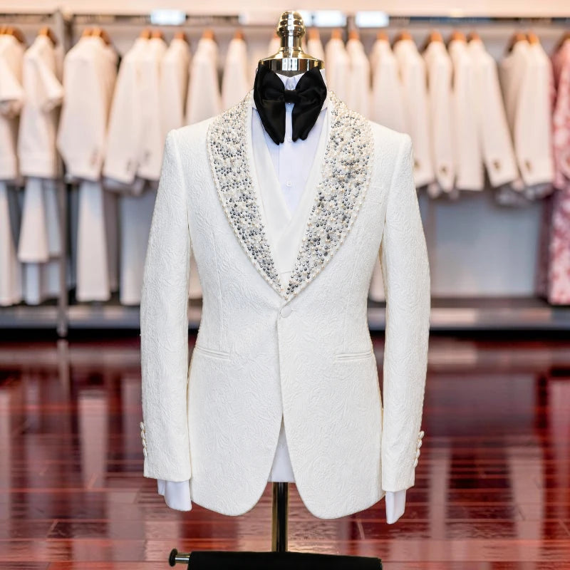 Costume mariage homme blanc 3 pièces – CLEVI Paris