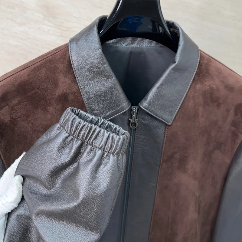 Blouson homme en cuir bicolore marron et gris – CLEVI Paris