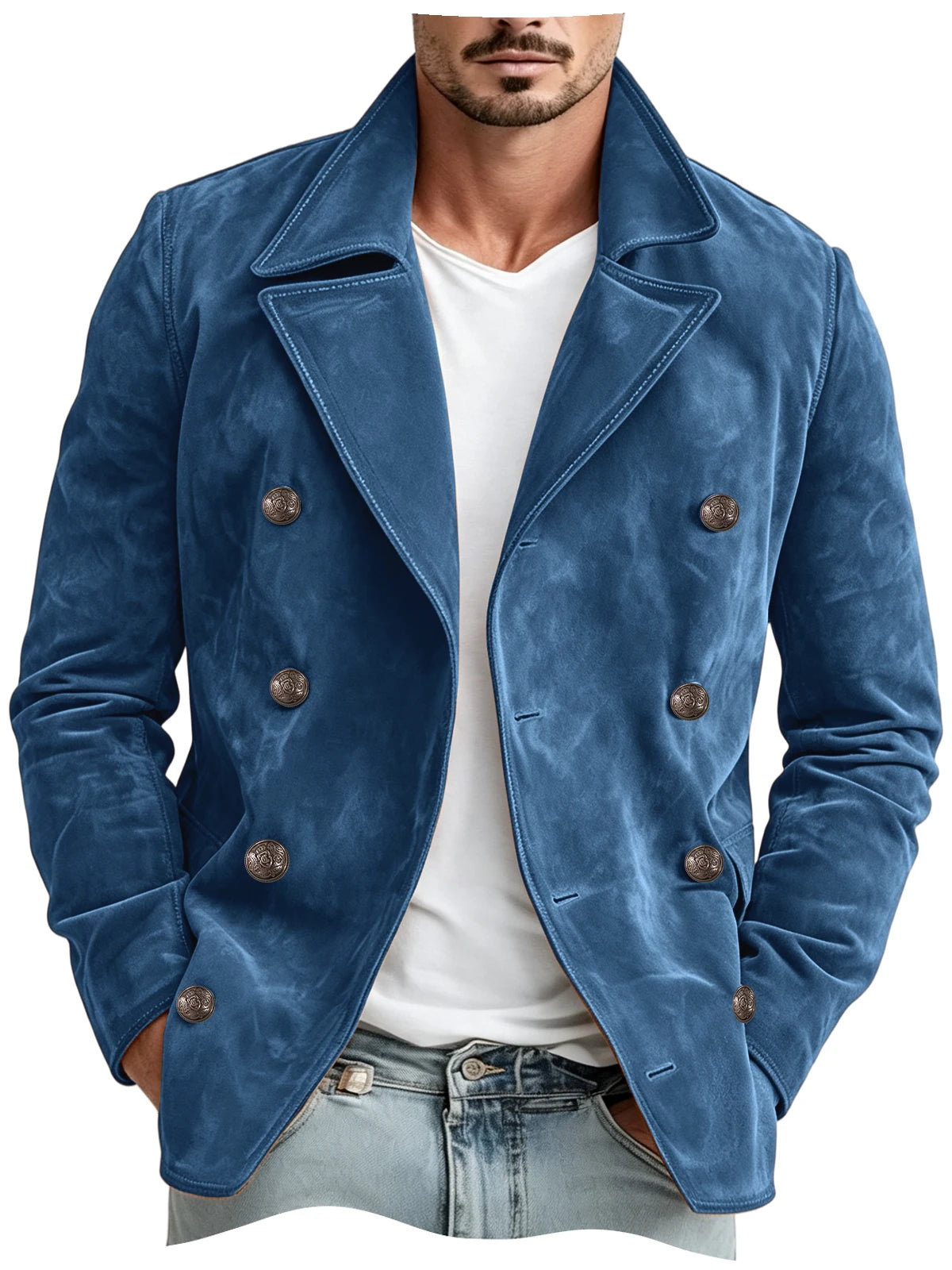 Blazer homme croisé en imitation daim – CLEVI Paris