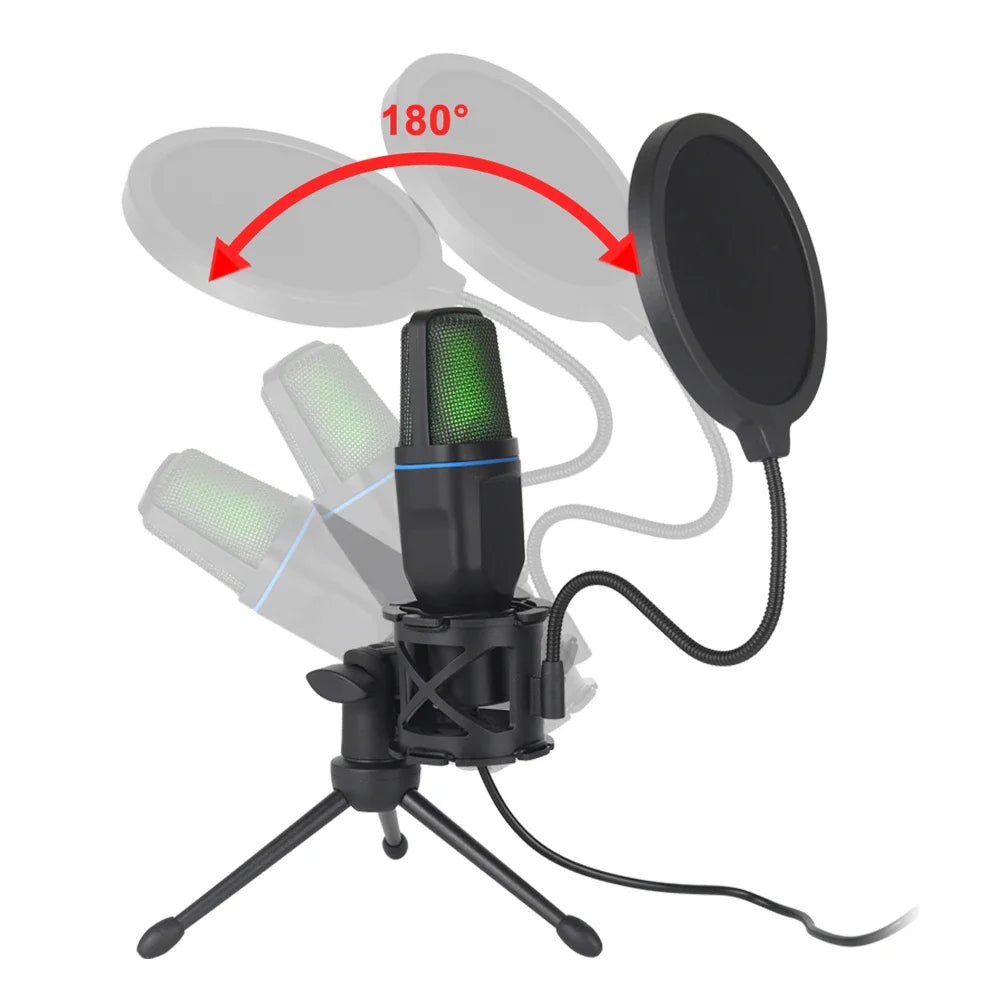Microphone USB à Condensateur RGB – Gaming, Podcast, Streaming & Enregistrement Studio