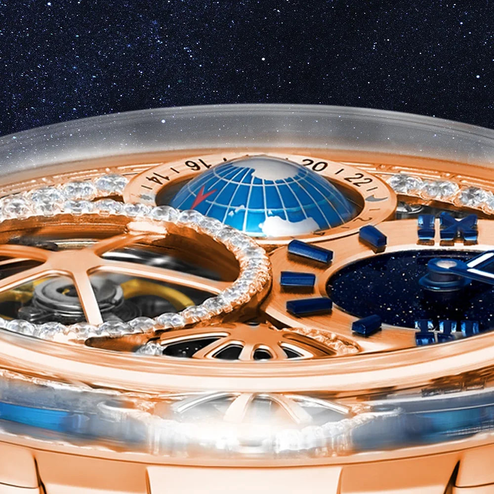 Montre Tourbillon Manuel Globe 3D Saphir Cuir Homme – CLEVI Paris