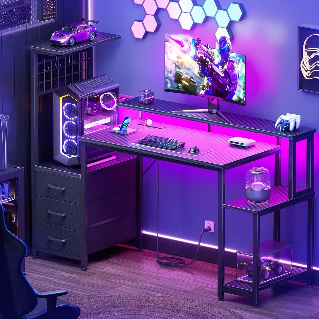 Bureau gaming 48 pouces LED et rangements – CLEVI Paris