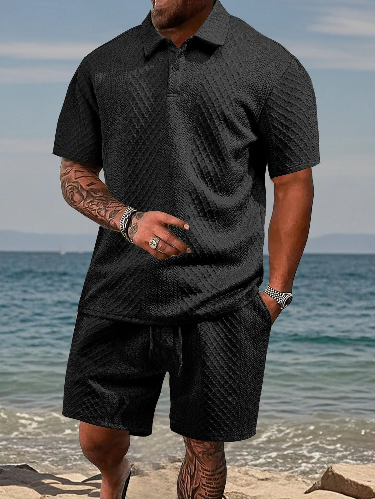 Ensemble Homme Polo Jacquard + Short Été Casual – CLEVI Paris