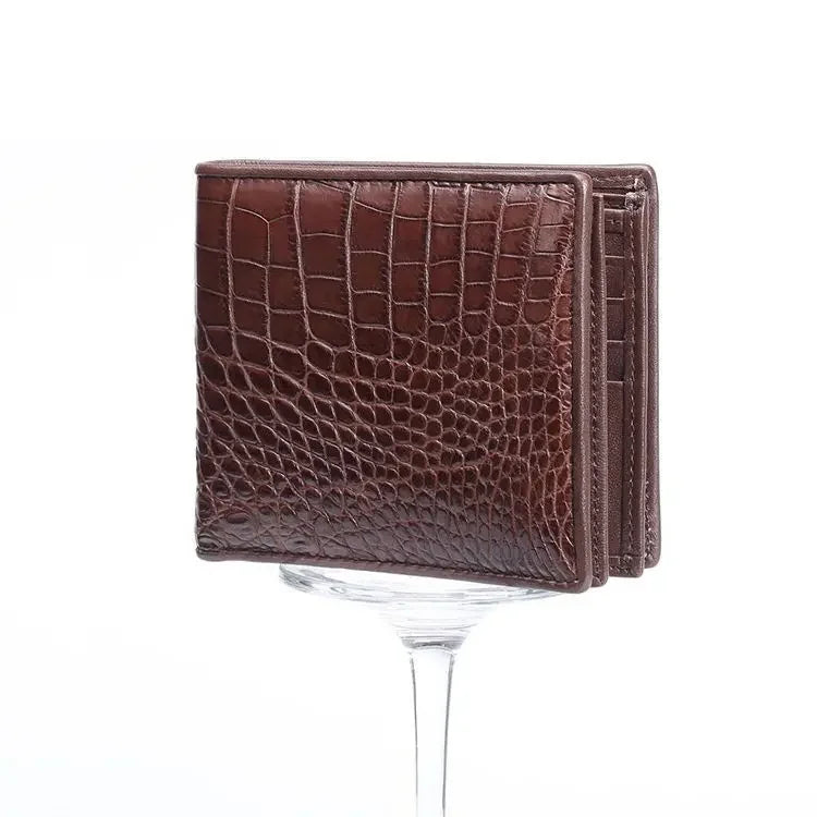 Portefeuille Court Homme Cuir Crocodile Véritable Motif Alligator 11x9cm – CLEVI Paris