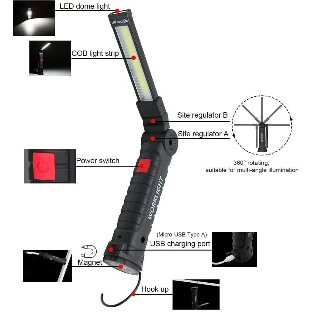 Lampe Travail COB LED USB Rechargeable Crochet Magnétique – CLEVI Paris