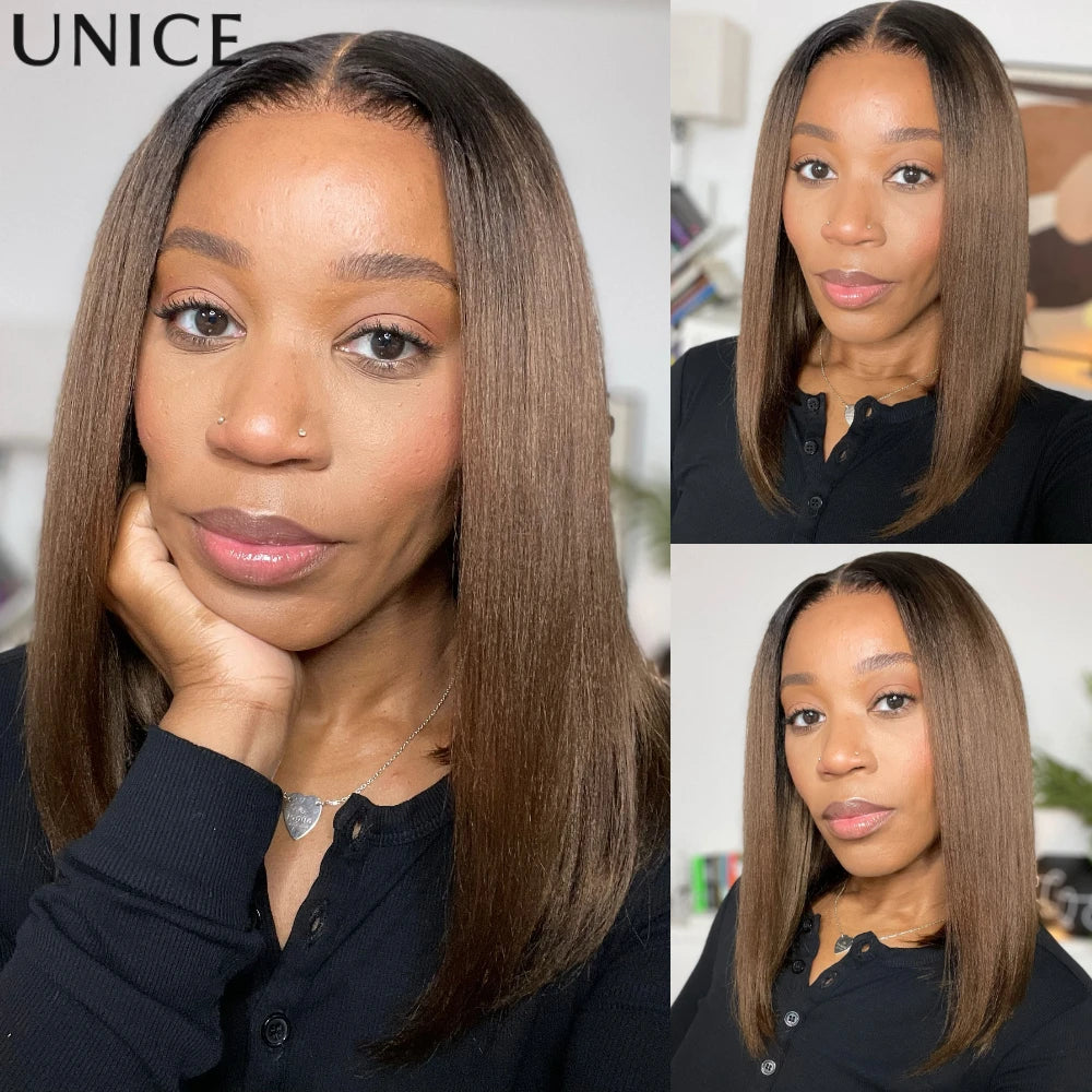 Perruque Bob Yaki Ombré Châtain Lace Glueless – CLEVI Paris
