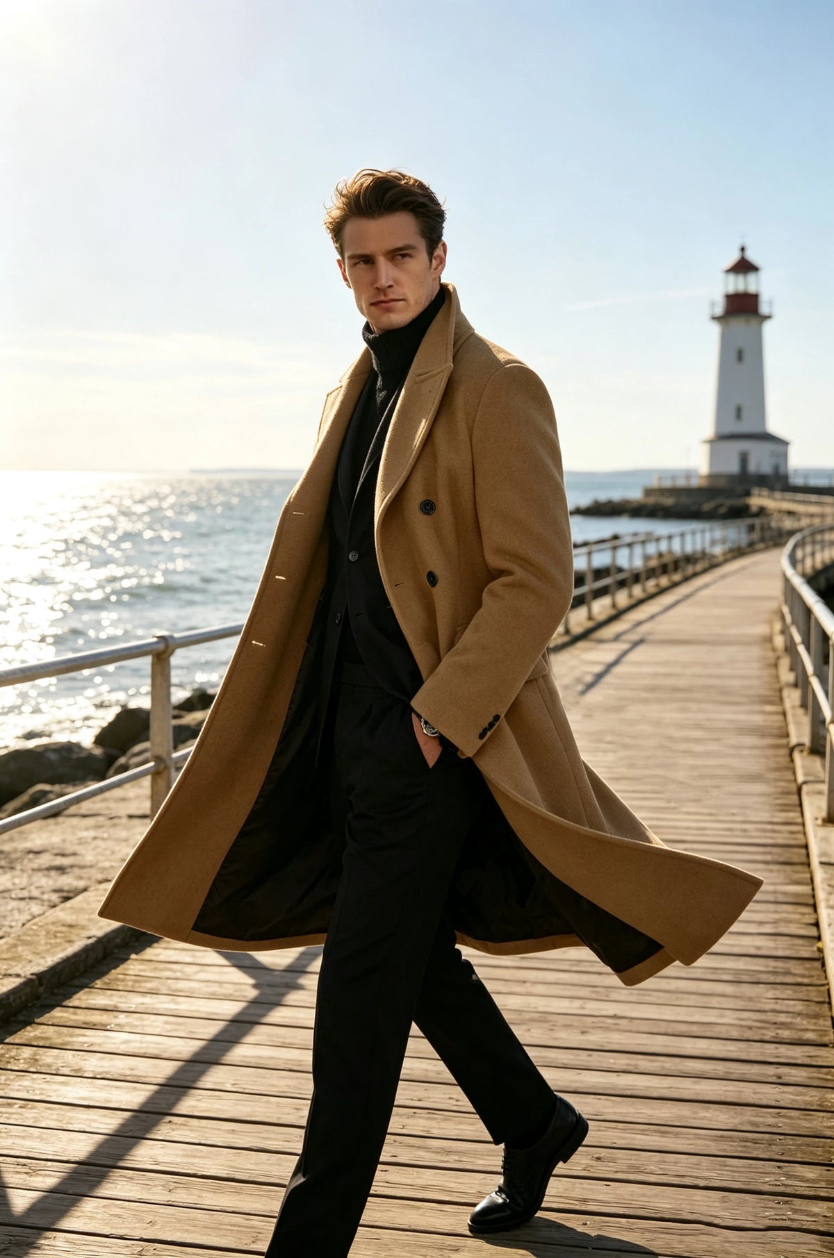 Manteau long homme laine mélangée croisé – CLEVI Paris