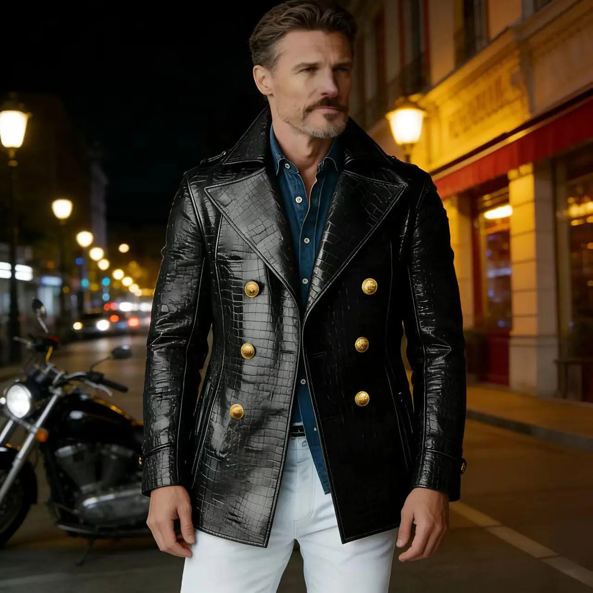 Manteau Peacoat Homme Similicuir Crocodile – CLEVI Paris