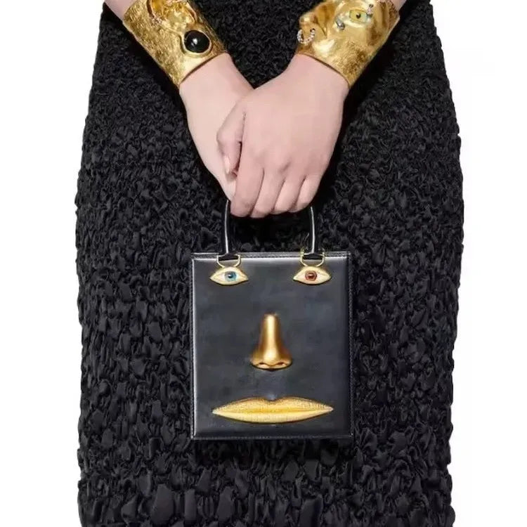 Sac À Main Femme Motif Visage Bijoux Bandoulière Dorée 8 Coloris – CLEVI Paris