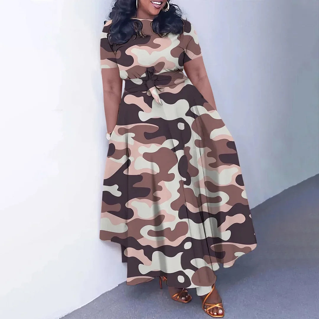 Robe Femme Grande Taille Dentelle Col Rond Manches Courtes Longueur Cheville Casual – CLEVI Paris