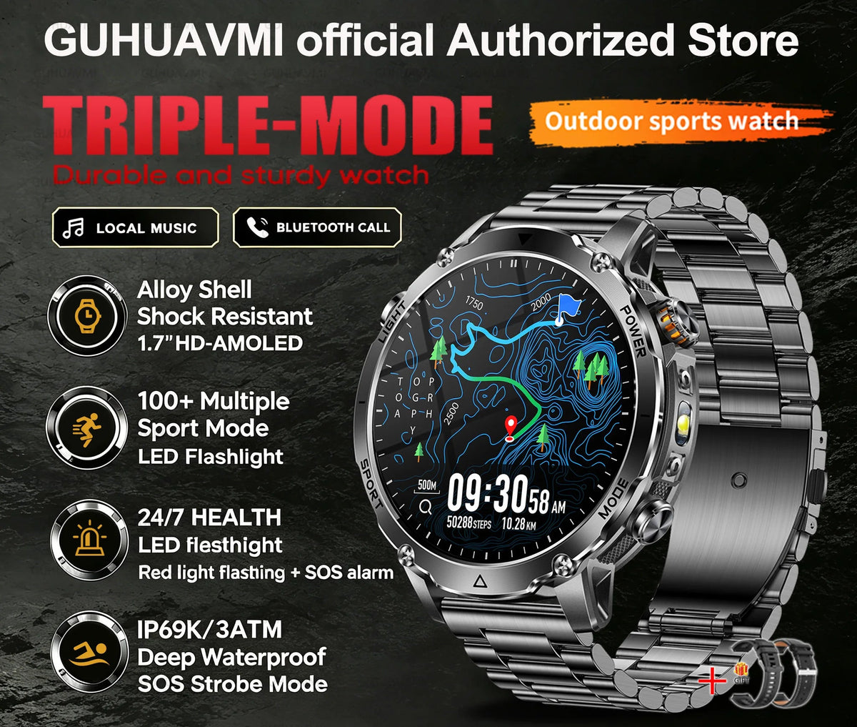 Montre connectée sport AMOLED 1,7 pouce – CLEVI Paris