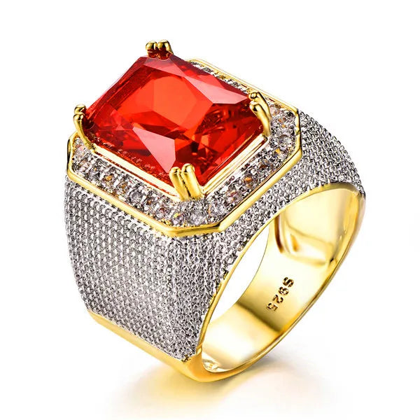 Bague Unisexe Zircon Rouge Motif Géométrique – CLEVI Paris