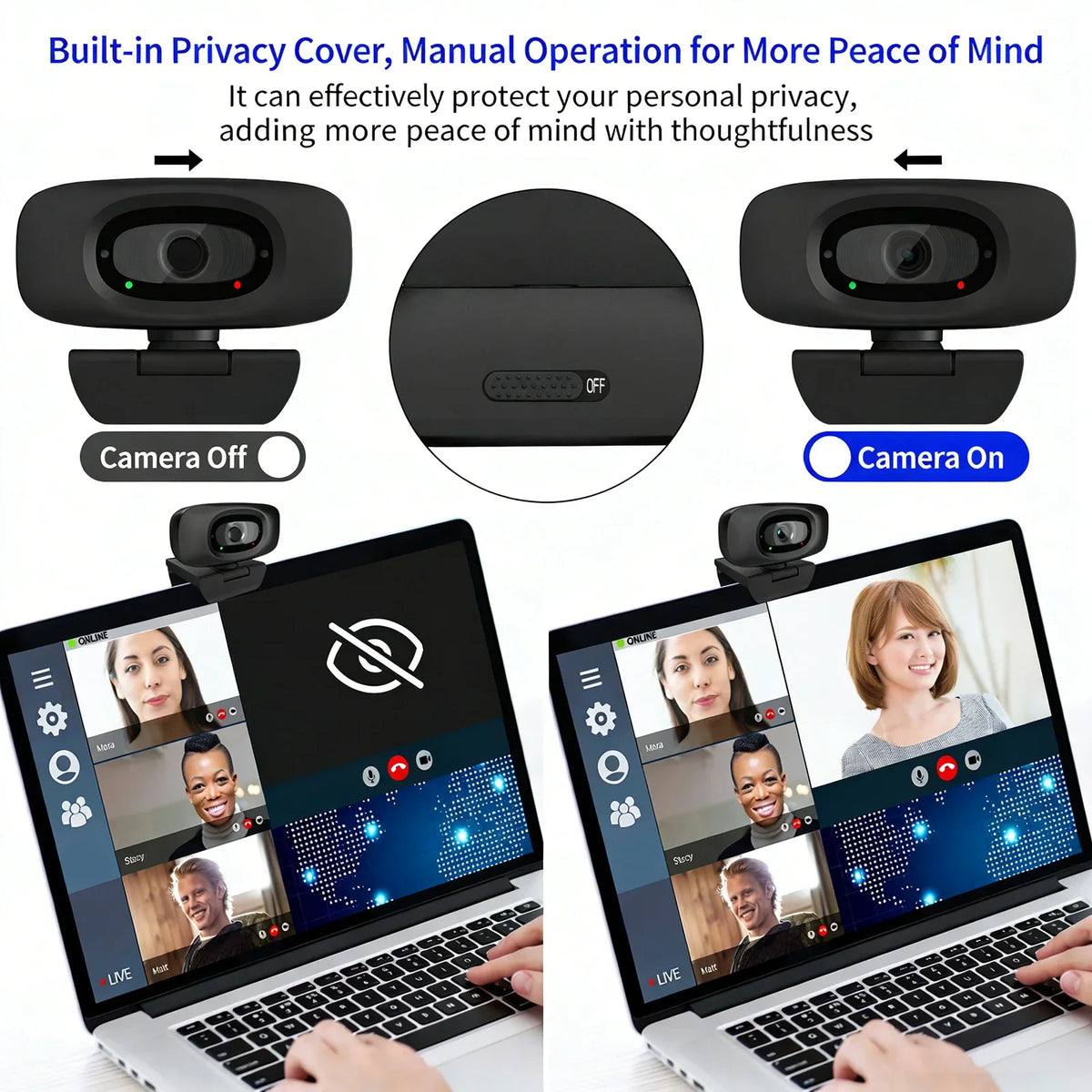 Webcam 4K Grand Angle 120° Cache Vie Privée – CLEVI Paris
