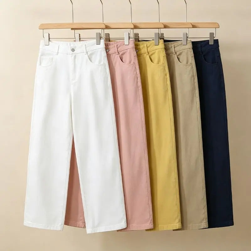 Jean Femme Taille Haute Wide-Leg Harem Denim Fin Casual Été 7 Coloris – CLEVI Paris