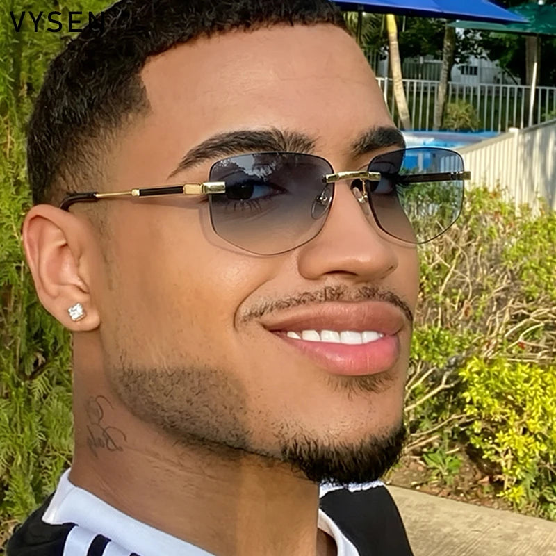 Lunettes de Soleil Carrées Rimless Polygone Métal Or Vintage UV400 Homme – CLEVI Paris