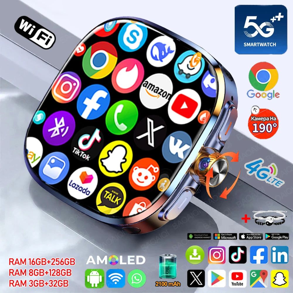 Montre 4G Android AMOLED 720p GPS Google Play 256Go – CLEVI Paris