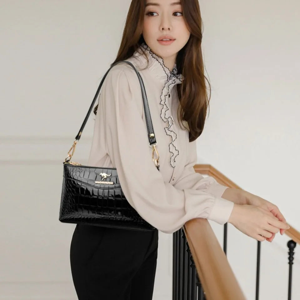 Sac Bandoulière Femme Cuir Verni Motif Croco – CLEVI Paris