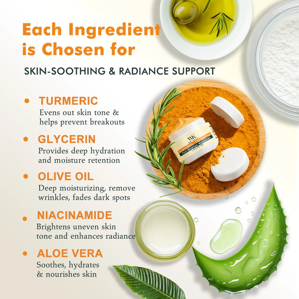 Crème Visage Curcuma Anti-Acné WK'JALY – Éclaircissante, Niacinamide & Aloé Vera 50ml – CLEVI Paris