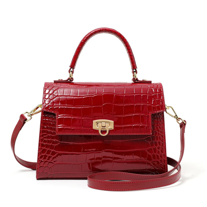Sac À Main Femme Cuir Verni Croco Brillant Rabat – CLEVI Paris