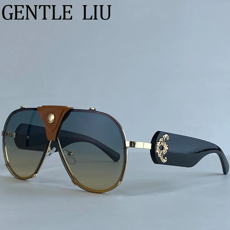 Lunettes de Soleil Steampunk Oversize Vintage Pilot Femme UV400 Cuir GENTLE LIU – CLEVI Paris