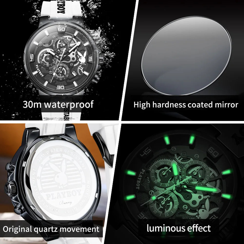 PLAYBOY 3063 Montre Homme Quartz Ronde Calendrier Silicone Coffret 30M – CLEVI Paris